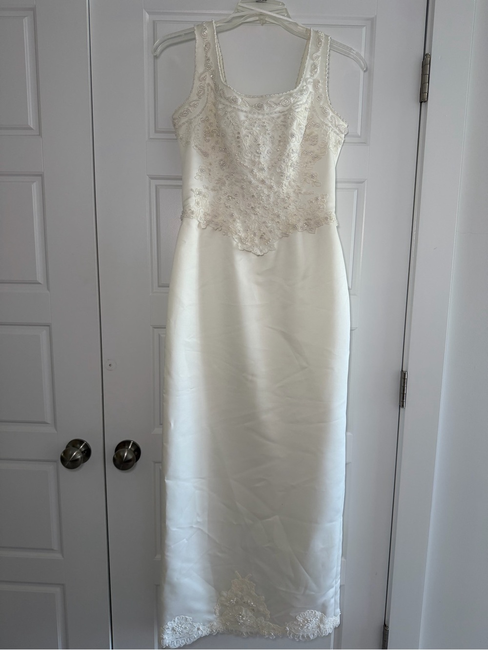 Vintage Beaded Sheath Wedding Dress + Clip-On Semi-Cathedral Train